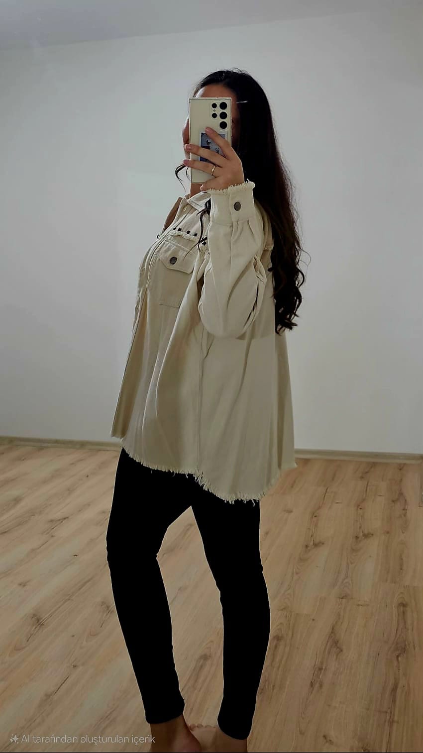 Oversize Taş Detaylı Gömlek Ceket