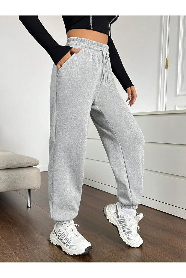 Unisex Eşofman Altı 3 ip Şardonlu Rahat Oversize Lastik Paça  Jogger Tarzı Kışlık