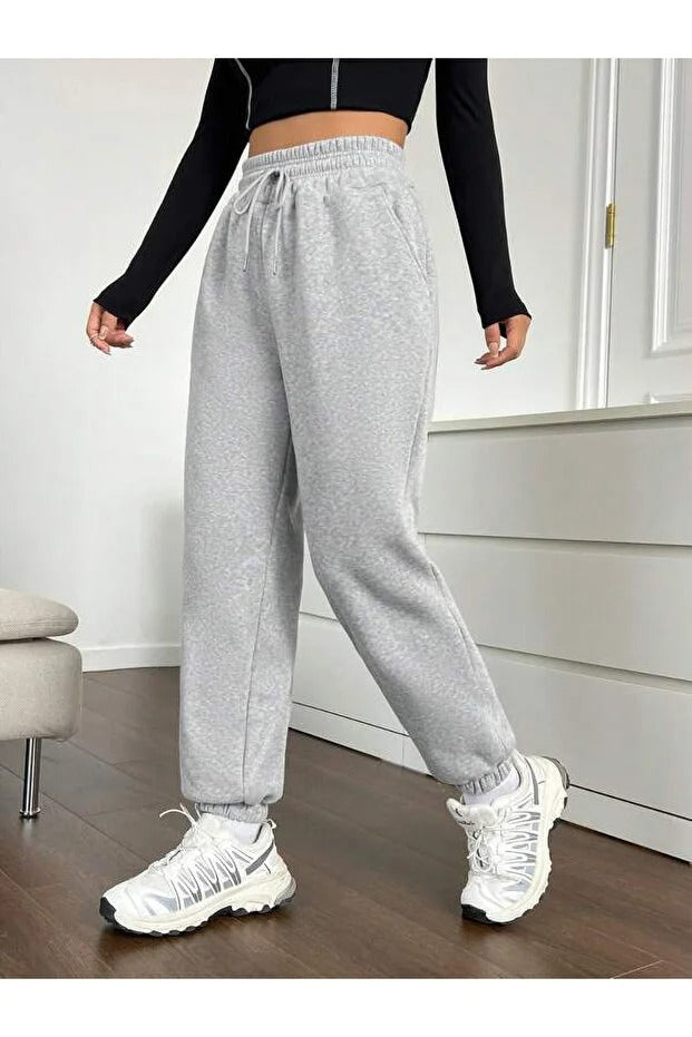 Unisex Eşofman Altı 3 ip Şardonlu Rahat Oversize Lastik Paça  Jogger Tarzı Kışlık