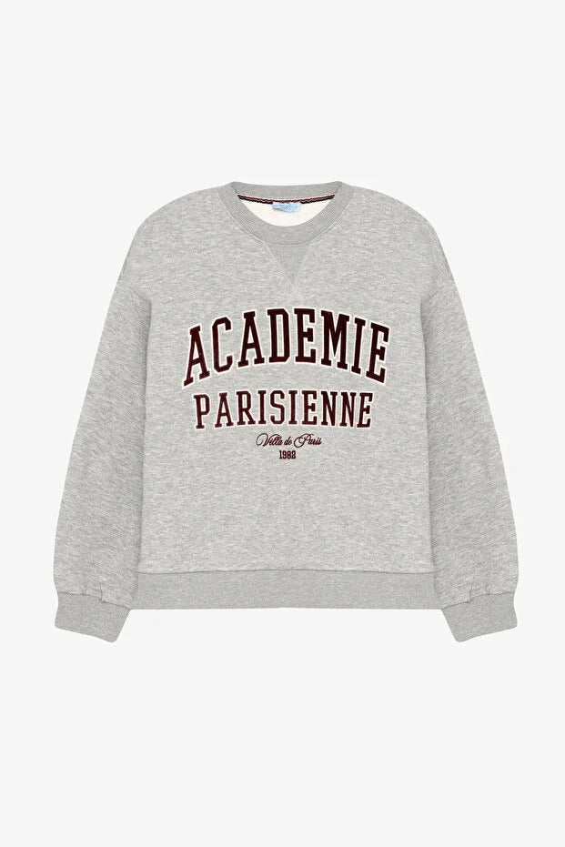 Yazı Baskılı Nakış İşlemeli Oversize Sweatshirt Grimelanj
