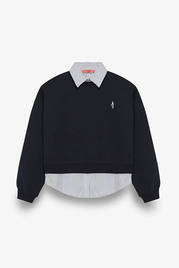 Sweatshirt Çıkarılabilir Gömlek Yaka detaylı Şardonlu (Lacivert)