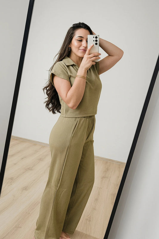 Kadın ikili Takım Rahat Kesim V Yaka Kısa Kollu