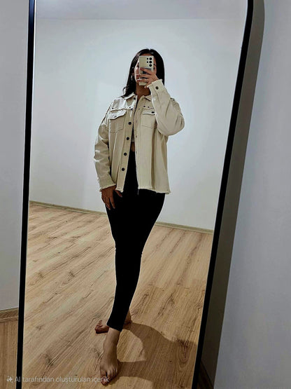 Oversize Taş Detaylı Gömlek Ceket