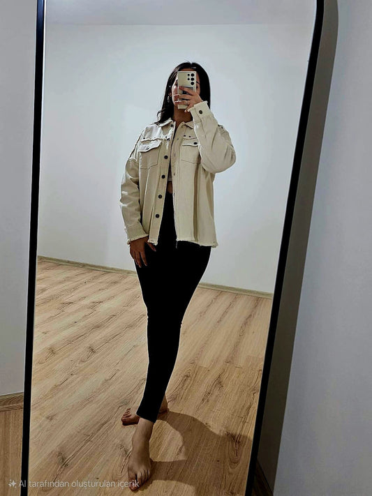 Oversize Taş Detaylı Gömlek Ceket
