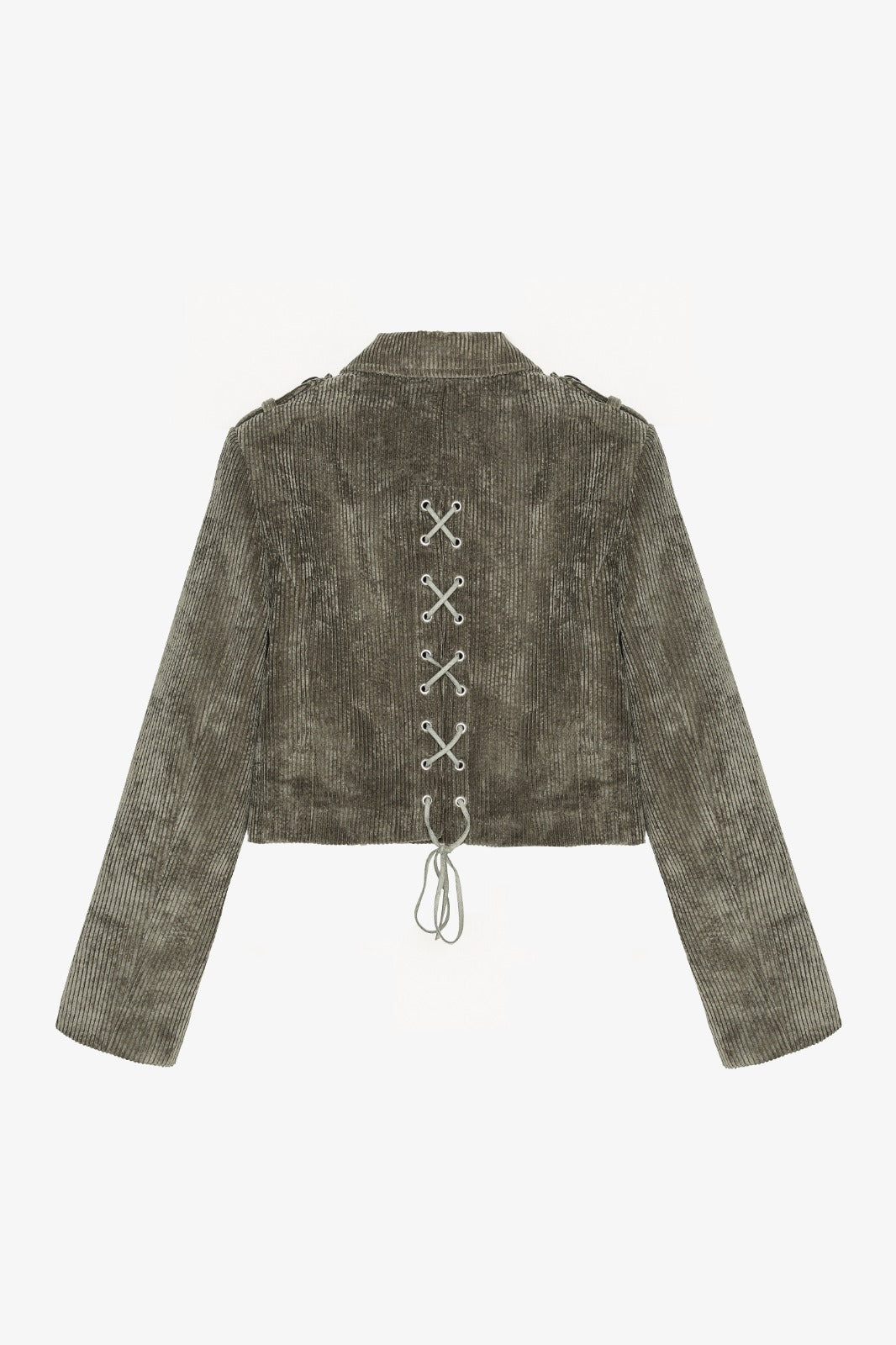 Bağcıklı Kadife Fitilli Crop Ceket Haki