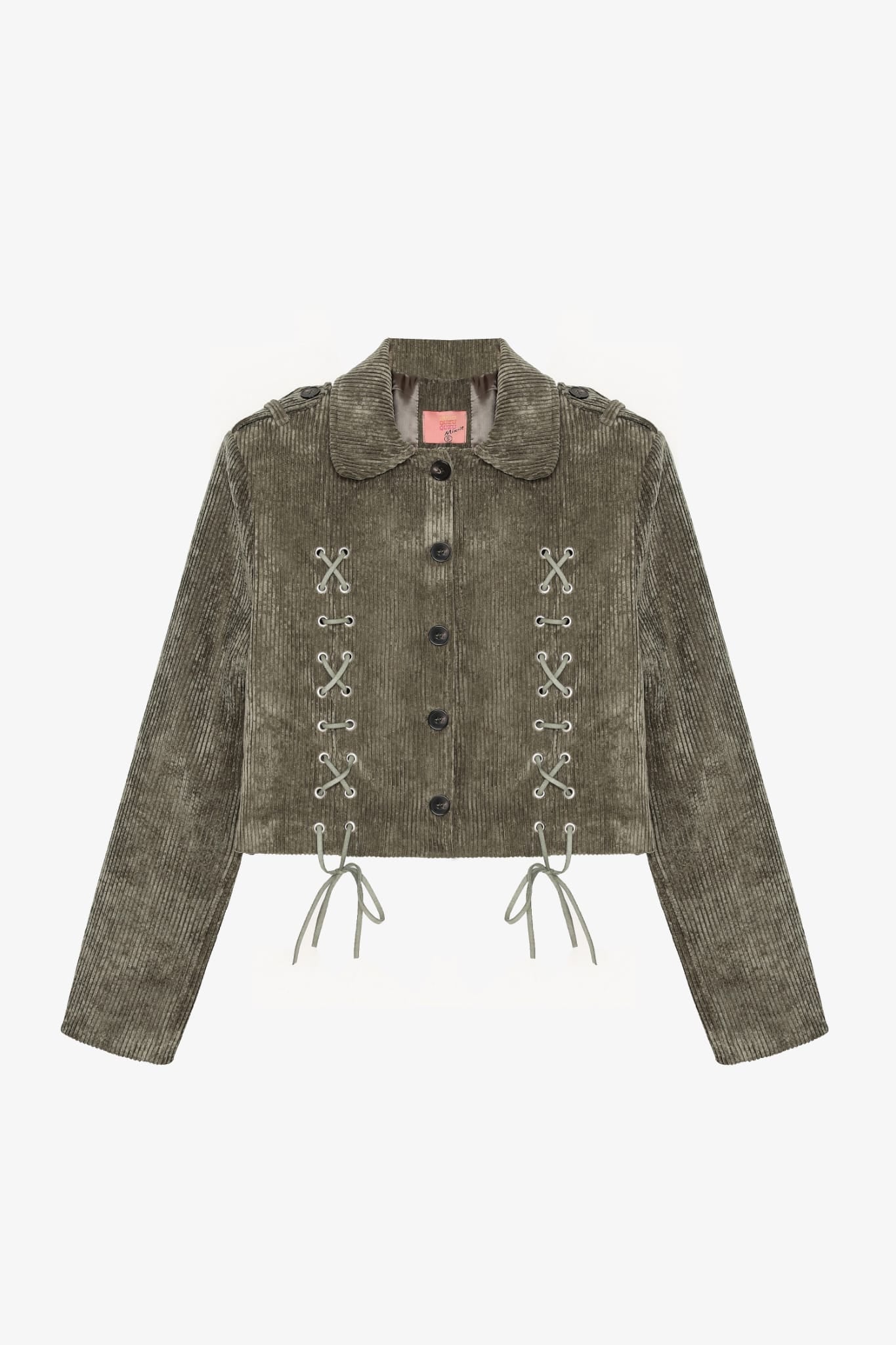Bağcıklı Kadife Fitilli Crop Ceket Haki