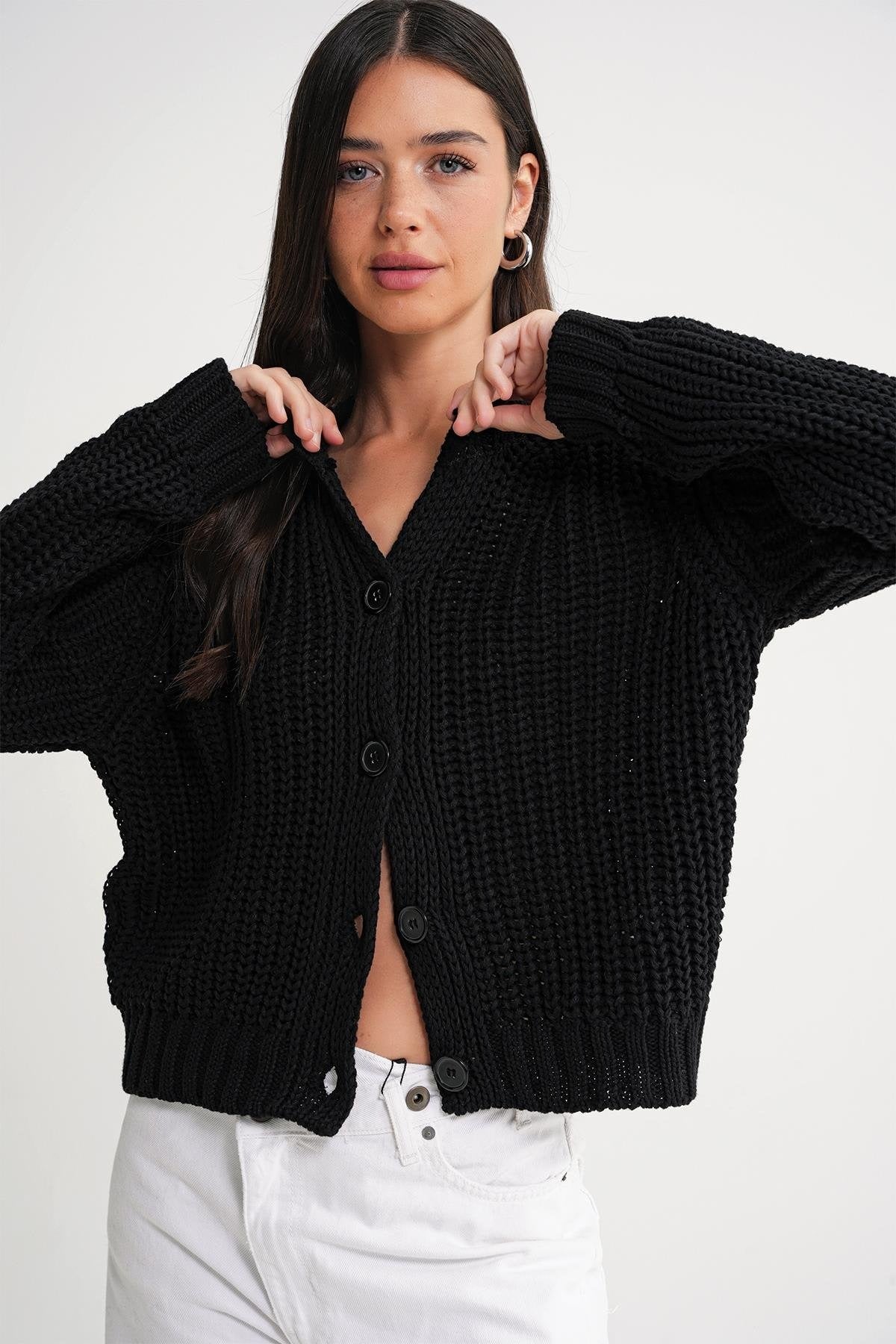 Kadın Selanik Düğmeli Regular Fit Triko Hırka