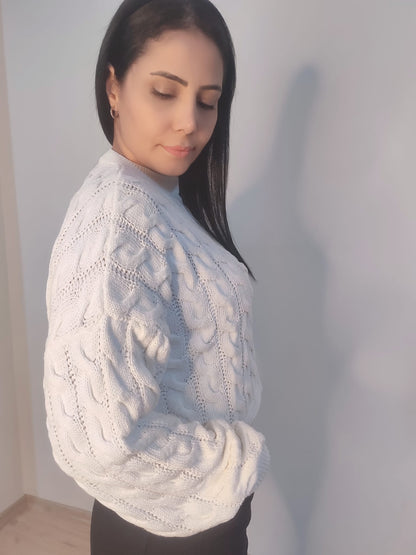 Kadın Saç Örgülü Crop Triko Kazak