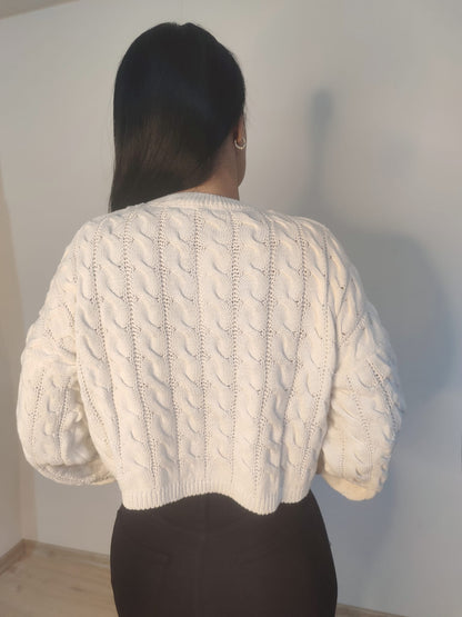 Kadın Saç Örgülü Crop Triko Kazak