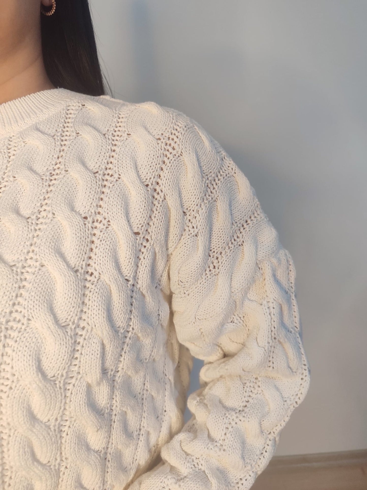 Kadın Saç Örgülü Crop Triko Kazak