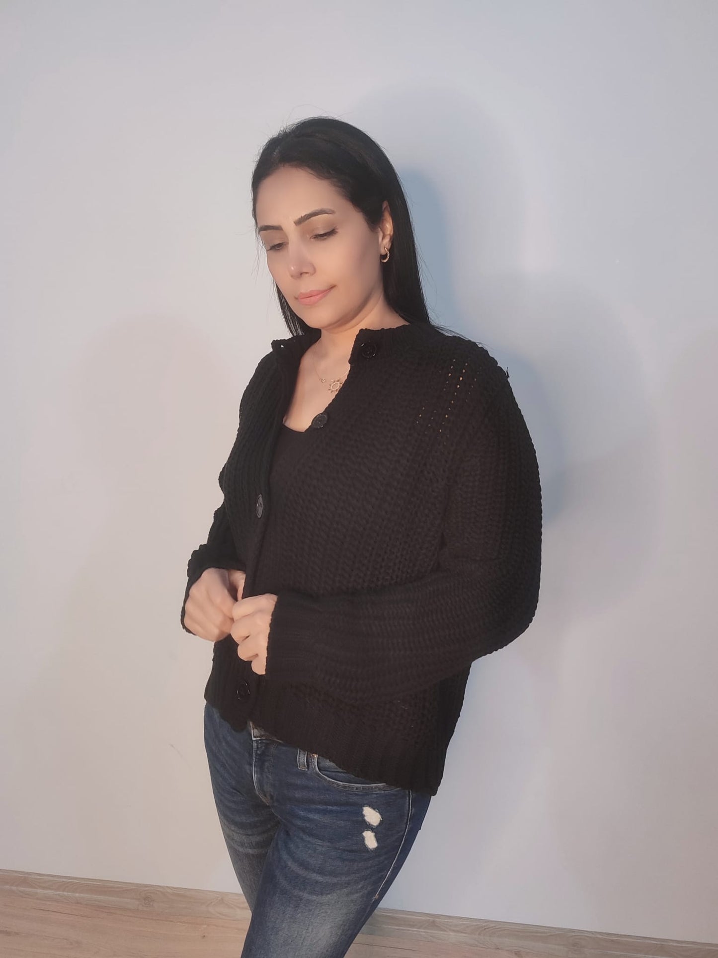 Kadın Selanik Düğmeli Regular Fit Triko Hırka