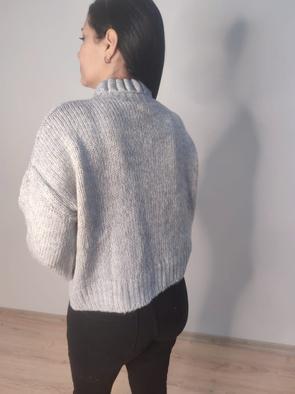 Kadın Fırfır Detay Crop Triko Kazak