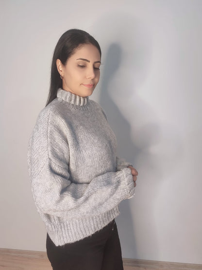 Kadın Fırfır Detay Crop Triko Kazak