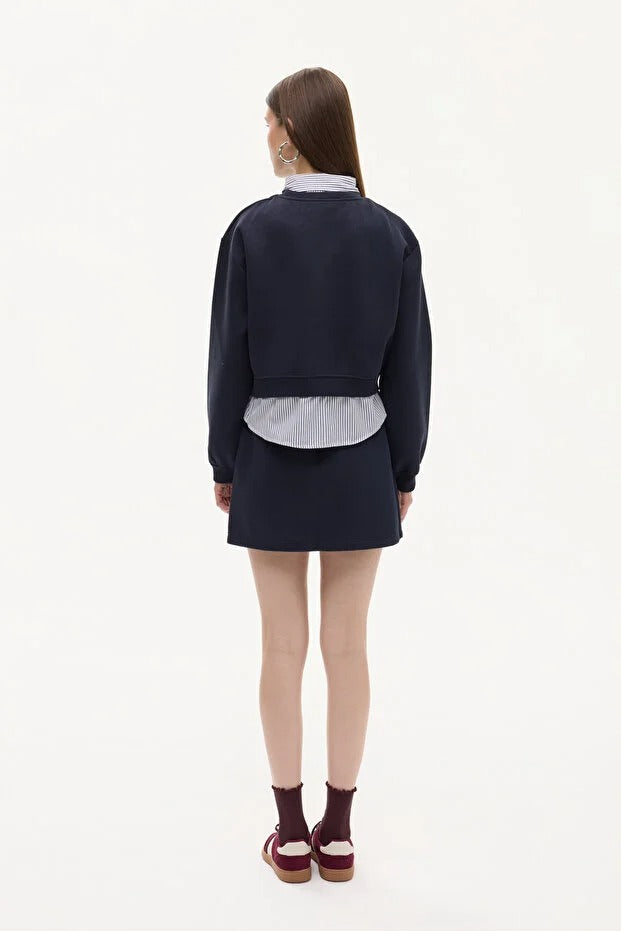 Sweatshirt Çıkarılabilir Gömlek Yaka detaylı Şardonlu (Lacivert)