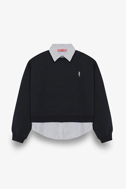 Sweatshirt Çıkarılabilir Gömlek Yaka detaylı Şardonlu (Lacivert)