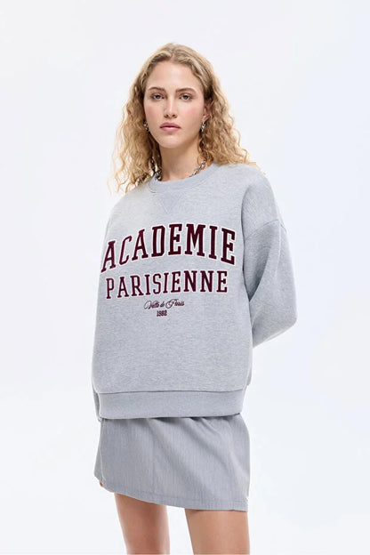 Yazı Baskılı Nakış İşlemeli Oversize Sweatshirt Grimelanj