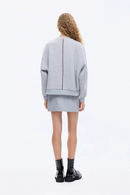 Yazı Baskılı Nakış İşlemeli Oversize Sweatshirt Grimelanj