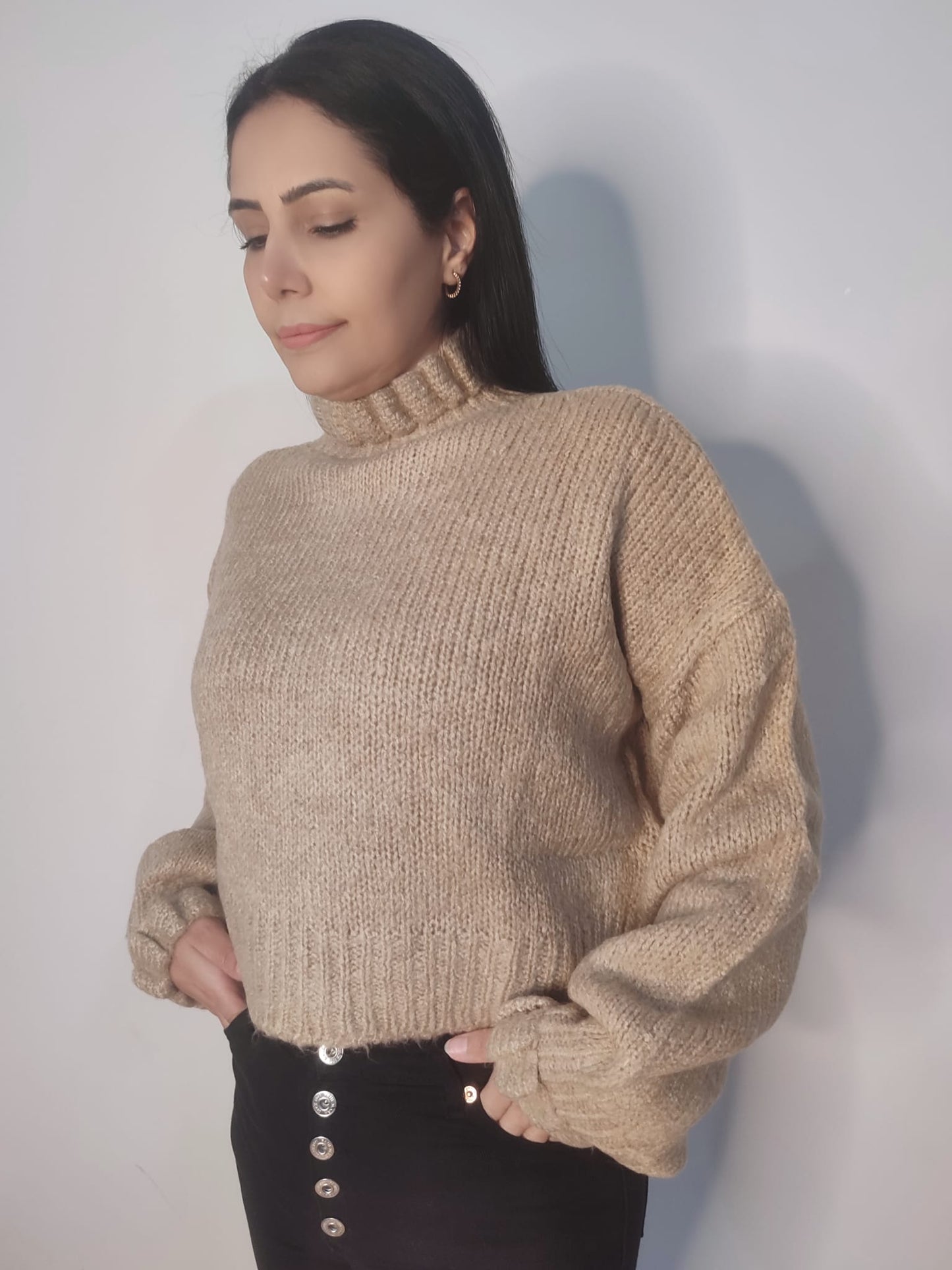 Kadın Fırfır Detay Crop Triko Kazak