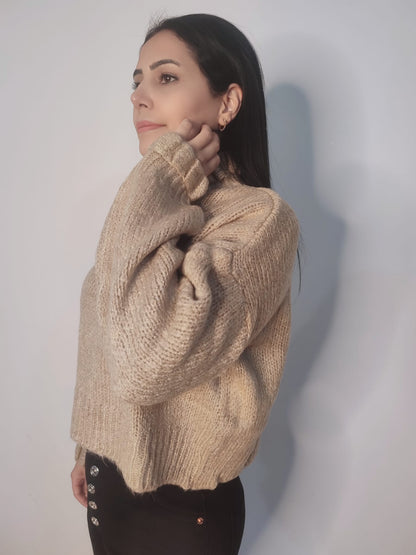 Kadın Fırfır Detay Crop Triko Kazak